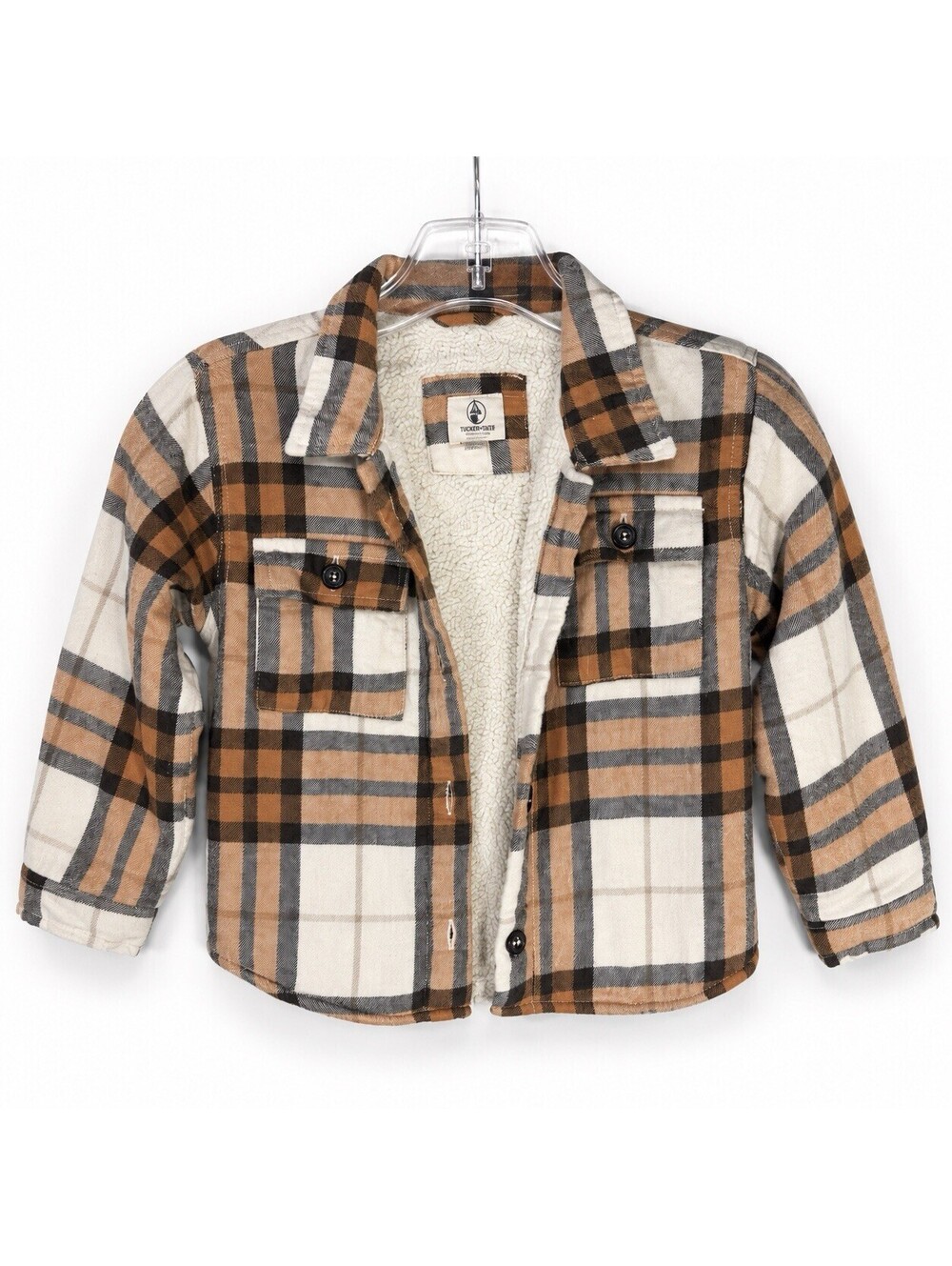 Staghorn Outfitters Boys 4T Plaid Sherpa Lined Shacket Jacket Brown Cream